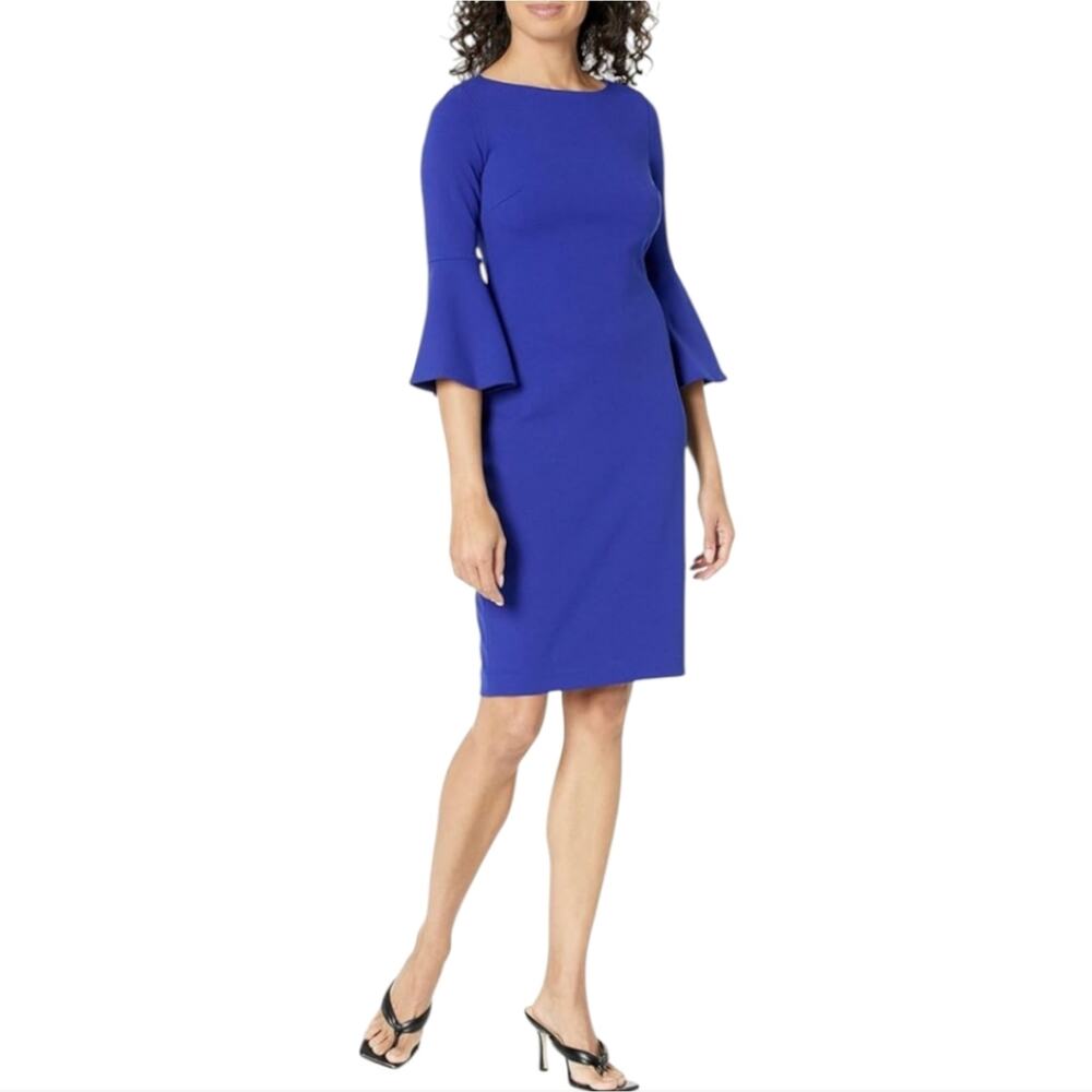 Calvin Klein Sheath Dress Size 20W Bell Sleeve Boat Neck‎ Exposed Zipper New!